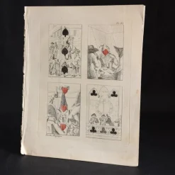 Tradera Handkolorerad sida och textsida - Äldre spelkort - Ur Konstmagasin från 1822> Antik Litteratur