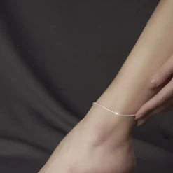 Tradera Fotlänkar<HELT NYTT!! 21 + 5CM Fotlänk Ankel Fotkedja bohe enkel kedja silver pläterad