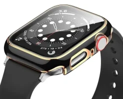 Tradera Övrig Telefoni<Heltäckande Skal till Apple Watch4/5/6/SE Härdat glas 44mm Svart/Guld