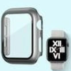 Tradera Övrig Telefoni<Heltäckande Skal till Apple Watch 5/6/SE Härdat glas 44mm GRÅ