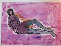 Tradera Hermann Geiger. Signerad målning (akvarell, blandteknik). 1974^ Måleri