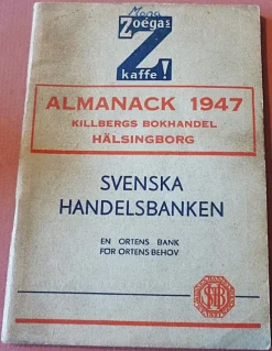 Tradera Hälsingborg Almanacka från året 1947, Med annons reklamer Hälsingborg inne m.m.> Almanackor & Kalendrar