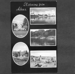 Tradera Svenska Landskap<Hälsning från Åhus svartvitt 5bilderskort från 1940talet