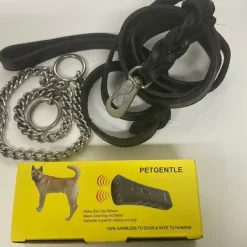 Tradera Husdjurstillbehör<Hundhalsband stål o läderkoppel, Pentgentle antiskall träning för hund oanvänd