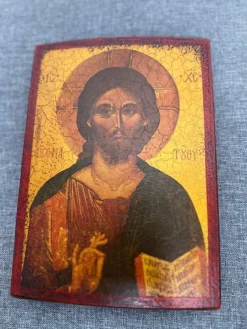 Tradera IKON, bysantinsk/grekisk, Kristus Pantokrator, trä, sent 1800/tidigt 1900-tal> Ikoner & Religiösa Föremål