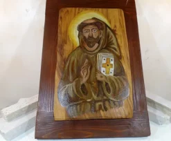 Tradera Ikon S:t Franciskus av Assisi olja på olivträ Helig konstmålning> Ikoner & Religiösa Föremål