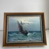 Tradera Inramad oljemålning ” fiskebåt ” Signerad Johan Ossian^ Måleri