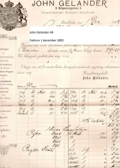 Tradera John Gelander Stockholm Faktura 1 december 1892 Pappersvaror lanthandel Småland^ Fraktsedlar & Fakturor