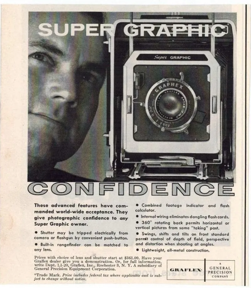Tradera Kamera Graflex Super Graphic Confidence reklamannons fr 1959^ Övrig Optisk Utrustning