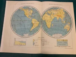 Tradera Karta ”Västra och östra halvklotet” från 1945> Grafik, Kartor & Tryck