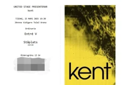 Tradera Kent 2 biljetter till konserten 25/3 på 3 Arena Stockholm ståplats> Konserter