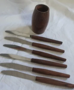 Tradera Knivställ / knivar ställ - knivar i teak rostfritt - Rostfrei Solingen 50-60-tal> Bruks- & Prydnadsföremål