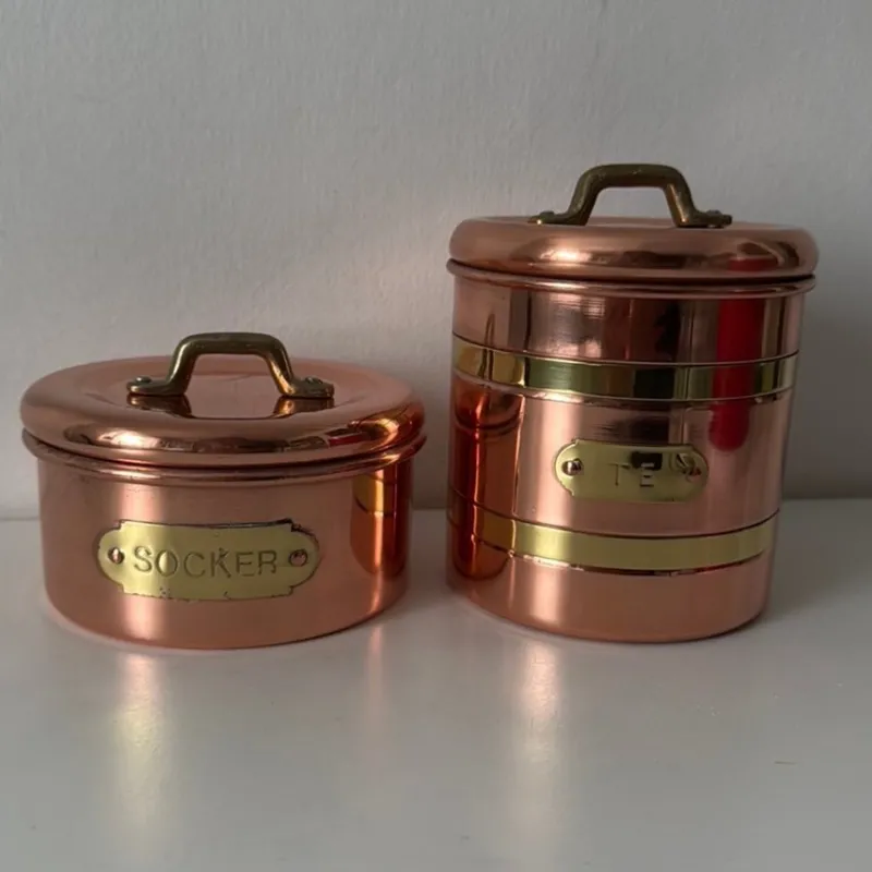 Tradera Kopparburkar för socker och te oanvända !> Kopparföremål