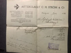 Tradera Kvitto från Aktiebolaget C. H. Ström & Co i Göteborg från 1938^ Fraktsedlar & Fakturor