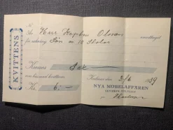 Tradera Fraktsedlar & Fakturor<Kvitto från Nya Möbelaffären i Kalmar 1939