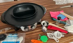 Tradera 2,2KW 2-i-1 elektrisk grill varm gryta med oljeläckageutlopp,dubbel tempkontroll^ Eld & Grill