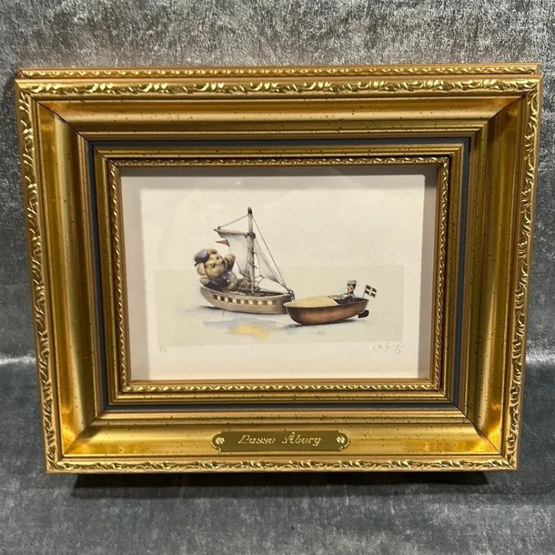 Tradera Lasse Åberg reproduktion - Motiv med björn i båt^ Övrig Konst