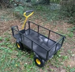 Tradera Trädgårdsredskap<900lbs kapacitet trädgårdsvagn i stål med löstagbara gallerisidor, 10 tums däck