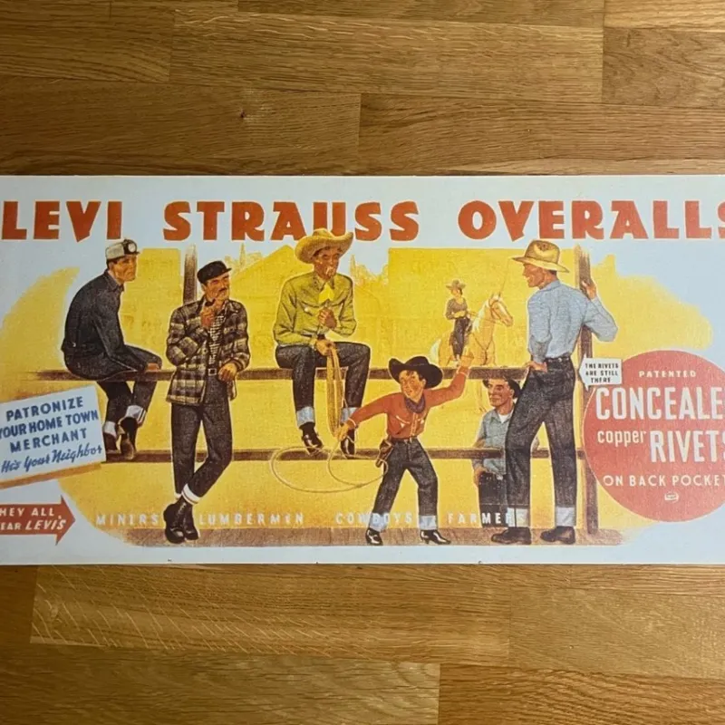 Tradera Reklamprylar<Levi Strauss Overalls Reklamtavla 50-tal