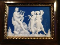 Tradera Limoges Antik Blå Kobolt Tavla M Chaufriasse Signerad Tavla Ca 1830 talet^ Reliefer