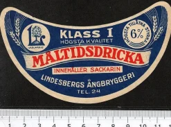 Tradera Lindesbergs ångbryggeri Lindesberg, Måltidsdricka klass I^ Breweriana