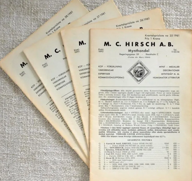 Tradera LITTERATUR. Hirsch Mynthandel. Lagerlista 25-28, 1961^ Övrigt Mynt & Sedlar
