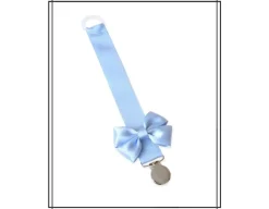 Tradera Ljusblå napphållare med ljusblå rosett och silverfärgat clip dop doppresent> Babyprodukter