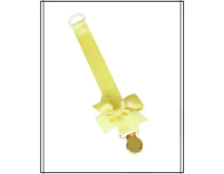 Tradera Ljusgul napphållare med rosett och guldfärgat clip dop doppresent> Babyprodukter