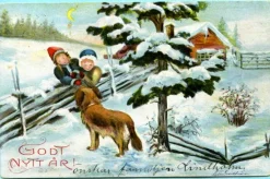 Tradera Allmänna Motiv<Lydia Svanström - Godt Nytt År - Barn med Hund i vinterlandskap
