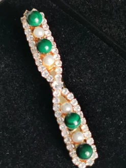 Tradera Hårsmycken & Diadem<Lyxig vackert guldpläterat mässing, pärlor, cubic zirconia, malakit.