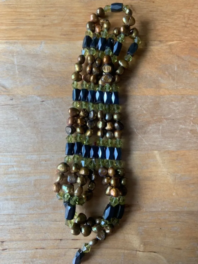 Tradera Halsband<Magnethalsband/armband brun/gröna pärlor