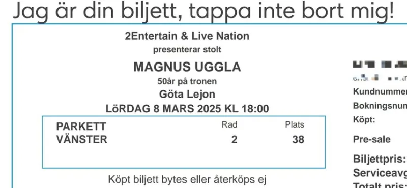 Tradera Magnus Uggla - 50 år på tronen - 4 biljetter 8 mars 2025> Konserter