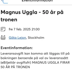 Tradera MAGNUS UGGLA 7feb kl 21:00> Konserter