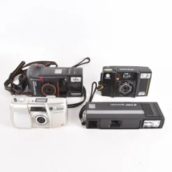 Tradera Minolta Chinon Olympus Pocket Camera Analoga Kameror 4st Retro^ Fotokameror