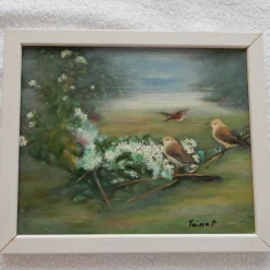 Tradera Målning med fåglar^ Måleri