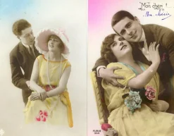 Tradera Allmänna Motiv<Mon chéri...2 läckert kolorerade franska romantiska kort från 1920talet
