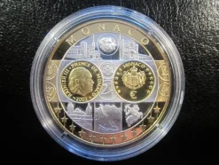 Tradera MONACOS FÖRSTA EUROMYNT MED GULD - 999/1000 SILVER MED 24KARAT GULDFÖRGYLLNING^ Euromynt & Sedlar