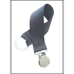 Tradera Mörkgrå napphållare med runt silverfärgat clip dop doppresent> Babyprodukter