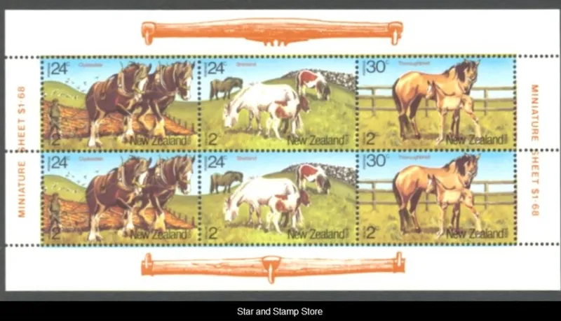 Tradera New Zealand | Hästar | Mi 906-908 | Postfriskt sammantryck | Kv 45:-^ Oceanien