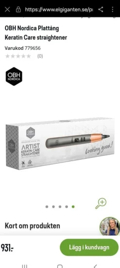 Tradera Hårvård<Ny OBH Nordica Plattång Keratin Care straightener