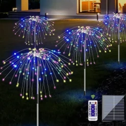 Tradera Trädgårdsdekorationer<NYA 4-pack Solcellslampor fyrverkerislampor med timer * 8 lägen * IP65-vattentät