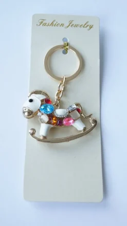Tradera Nyckelring/Väskdekoration Guld Rocking Horse med Kristaller> Nyckelringar & Nyckelfodral
