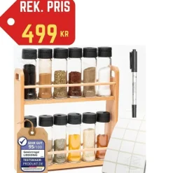 Tradera NYTT Eleganta Bokträ Kryddhylla •12x105ml Glasburkar •Två Våningar •Nypris 499kr^ Kaffe & Te