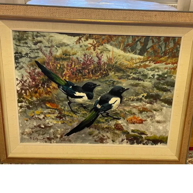 Tradera Oljemålning - Skator av Arne Lindqvist^ Måleri