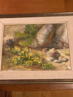 Tradera Oljemålning av Gunvor Sigrand - landskap med blommor^ Måleri