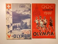 Tradera Olympia<OLYMPIA 1948 ST. MORITZ/LONDON häftade böcker Olympiska spelen Gunvald Håkanson