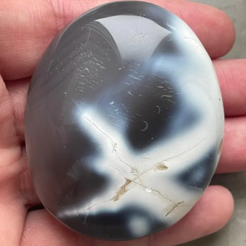 Tradera Ädelstenar<Orca Agat Ädelsten Samlarobjekt, Dekorativ Sten, Handsten, Palmstone ca 116 g