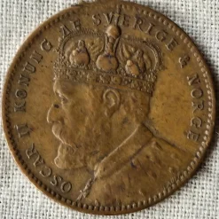 Tradera Oskar II (1872-1907). Till Ominelsa 25 år som kung 1897. Mässing Sverige & Norge^ Övrigt Mynt & Sedlar