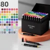 Tradera 80-Pack - Tuschpennor med Fodral Färgpennor Dubbelsidiga Pennor multifärg^ Konstnärstillbehör