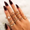 Tradera Ringar<13-pack Boho Guld Ringar - Glittrande Rhinestones & Olika Mönster
